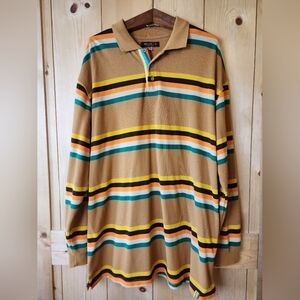 Vintage Member's Property Multi-Stripe Long Sleeve Rugby Polo Shirt